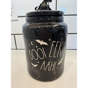Rae Dunn Halloween "Boo Eek Aah" Bats Cookie Jar Canister w/Lid NEW! 🦇🎃